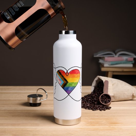 Progress Pride Herz Linienkunst Trinkflasche (Kaffee)