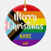 Progress Pride LGBT Rainbow Personalisiert Weihnac Keramik Ornament (Hinten)