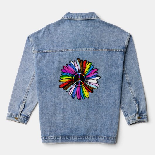 Progress Pride Peace Daisy - LGBTQ+-Liebe gewinnt Jeansjacke (Rückseite)