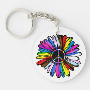 Progress Pride Peace Daisy - LGBTQ+-Liebe gewinnt Schlüsselanhänger