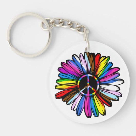 Progress Pride Peace Daisy - LGBTQ+-Liebe gewinnt Schlüsselanhänger (Vorderseite)
