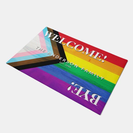 Progress Pride Rainbow Beach Personalisiert Willko Fußmatte (Schrägansicht)