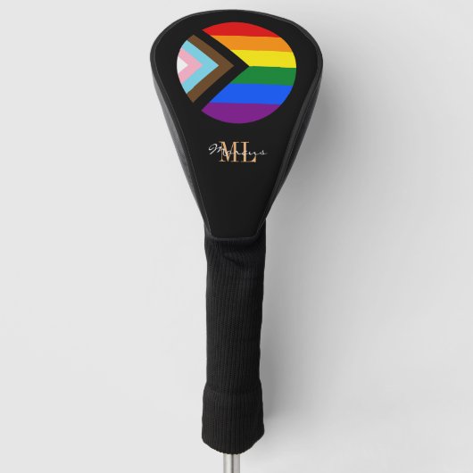 Progress Rainbow Flag golf, mit Monogramm / LGBTQ Golf Headcover (Vorderseite)