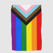 Progress Rainbow Flag Handtuch, Pride Golf / LGBTQ Golfhandtuch (Vorderseite)