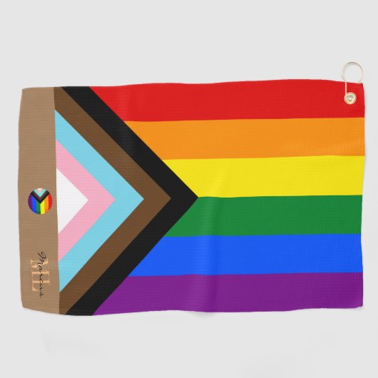 Progress Rainbow Flag & Pride mit Monogramm / LGBT Golfhandtuch (Horizontal)
