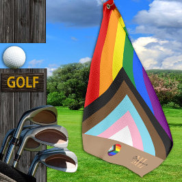 Progress Rainbow Flag & Pride mit Monogramm / LGBT Golfhandtuch