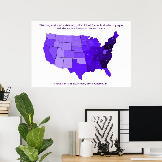 Progression Map of Statehood of U.S. Abbreviations Poster (Heimbüro)