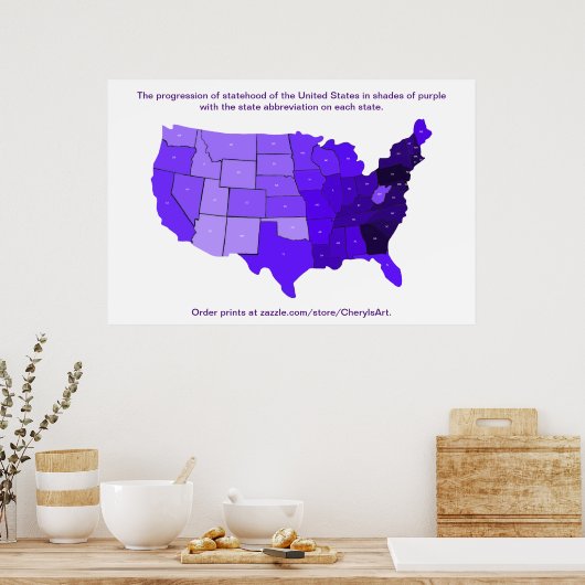 Progression Map of Statehood of U.S. Abbreviations Poster (Küche)