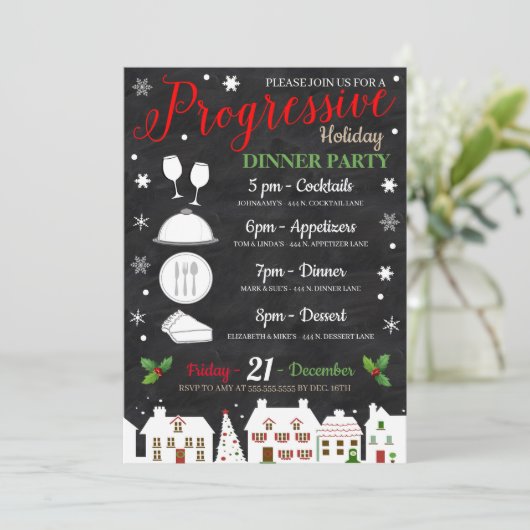 Progressive Abendessen Party Einladung (Stehend Vorderseite)