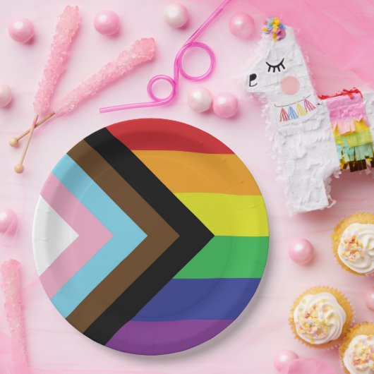 Progressive LGBTQIA-Flagge Pappteller (Party)