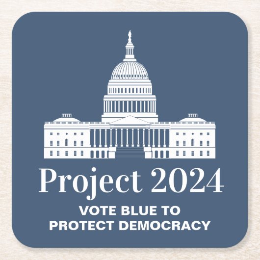 Projekt 2024 Abstimmung für Demokratie Rechteckiger Pappuntersetzer (Vorderseite)