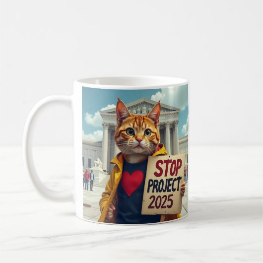 Projekt 2025 Cat Protester AI Art Kaffeetasse (Links)