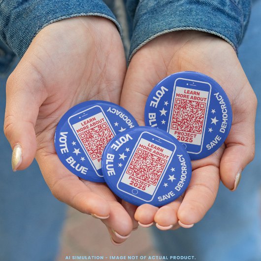 Projekt 2025 "Vote Blue - Rett Democracy!" QR-Code Button