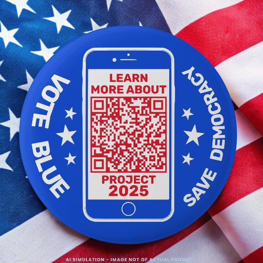 Projekt 2025 "Vote Blue - Rett Democracy!" QR-Code Button