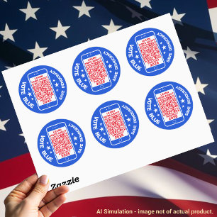 Projekt 2025 "Vote Blue - Rett Democracy!" QR-Code Runder Aufkleber