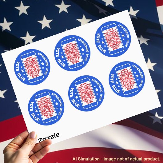 Projekt 2025 "Vote Blue - Rett Democracy!" QR-Code Runder Aufkleber