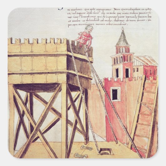 Projekt für einen Belagerungsturm Quadratischer Aufkleber (Vorderseite)