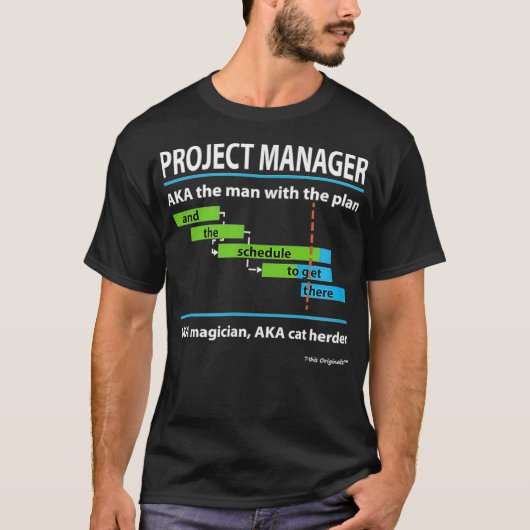Projektleiter Mann mit Plan Magician Katze T-Shirt (Vorderseite)