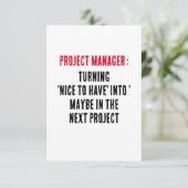 Projektmanager machen 'nice to have' zu 'mayb' dankeskarte (Stehend Vorderseite)