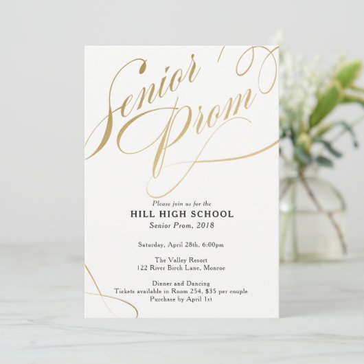 Prom Einladung, Gold Script Senior Prom Einladung (Stehend Vorderseite)