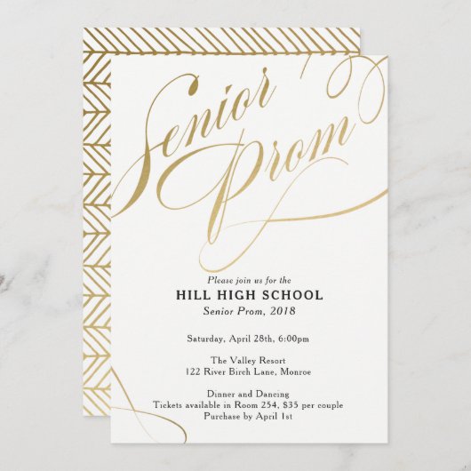 Prom Einladung, Gold Script Senior Prom Einladung (Vorne/Hinten)