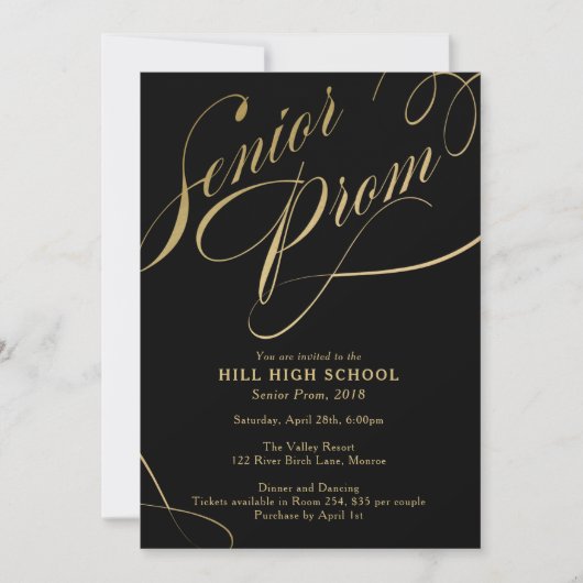 Prom-Einladung, Schwarzes & Gold-Script Senior Pro Einladung (Vorderseite)