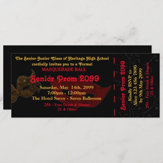 Prom Einladung Ticket Masquerade Style, Chic, Tren (Vorne/Hinten)