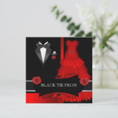 Prom High School Dance Formal Red Black Krawatte Einladung (Stehend Vorderseite)