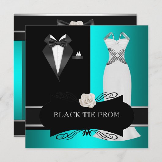 Prom High School Tanz Formal Aquamarine Schwarze K Einladung (Vorne/Hinten)