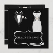 Prom High School Tanz Formal White Black Krawatte Einladung (Vorne/Hinten)