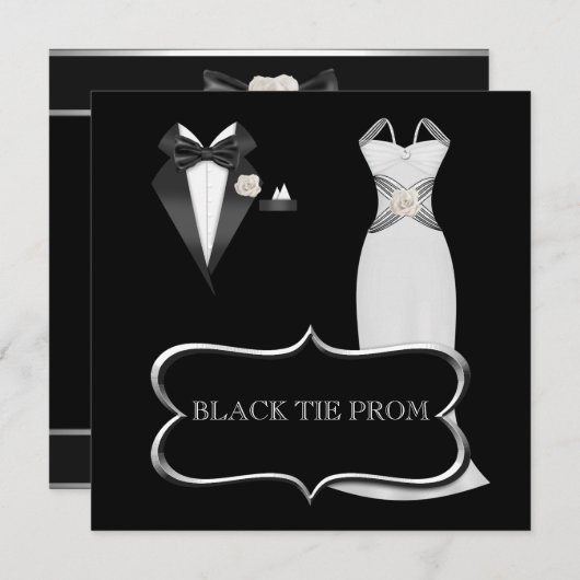 Prom High School Tanz Formal White Black Krawatte Einladung (Vorne/Hinten)
