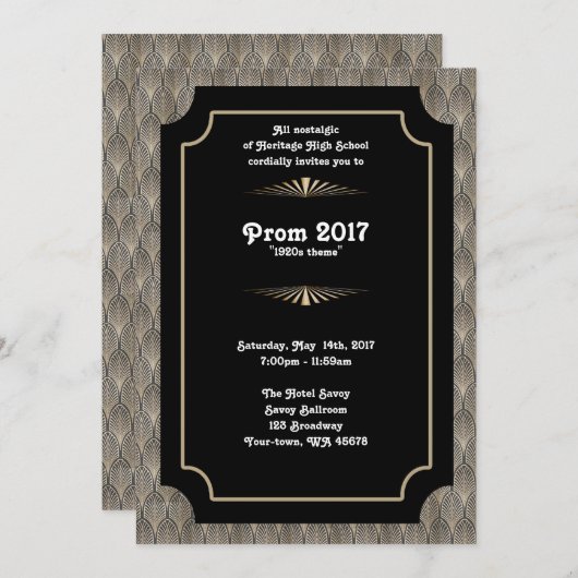 Prom mit Thema, schwarz und gold, großartig Gatsby Einladung (Vorne/Hinten)