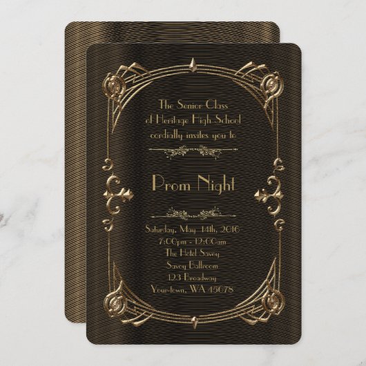 Prom Night Empire Stil, Meliertes Gold, Schwarz Einladung (Vorne/Hinten)