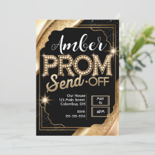 PROM SEND-OFF Glänzend Schwarz und Gold anpassen Einladung