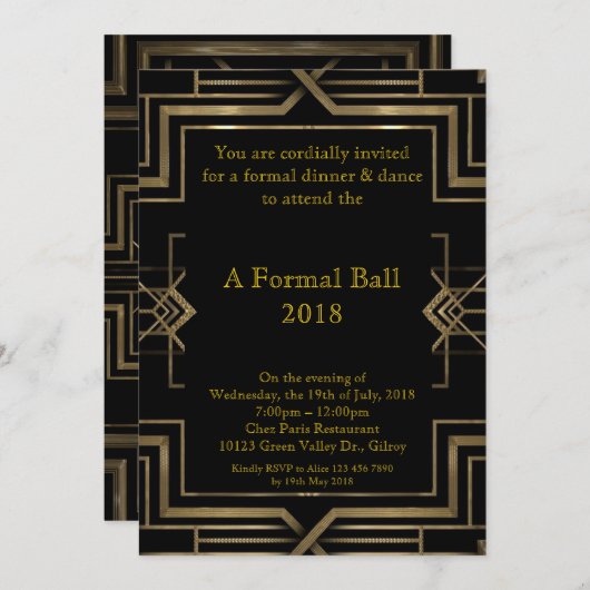 Prom Senior formale, großartige Gatsby Stil Einladung (Vorne/Hinten)