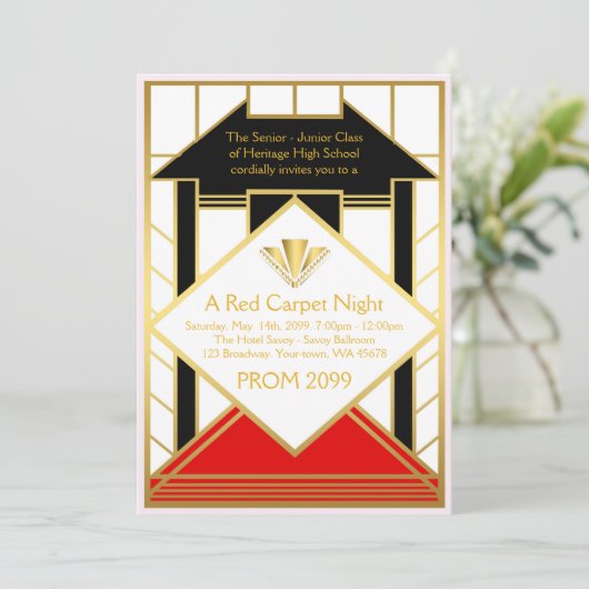 Prom Senior, Gatsby-Stil, roter Teppich stilisiert Einladung (Stehend Vorderseite)