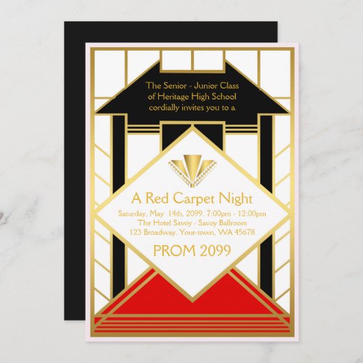 Prom Senior, Gatsby-Stil, roter Teppich stilisiert Einladung (Vorne/Hinten)