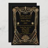 Prom Senior, Gatsby style, black & gold, monogramm Einladung (Vorne/Hinten)