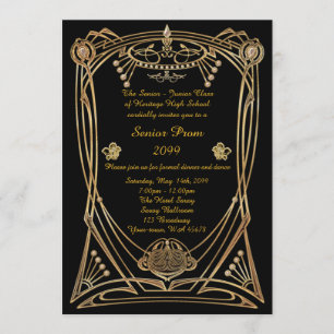 Prom Senior, Gatsby style, black & gold, monogramm Einladung