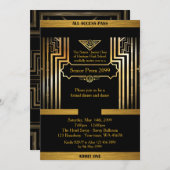 Prom Senior, Gatsby style, black & gold, monogramm Einladung (Vorne/Hinten)