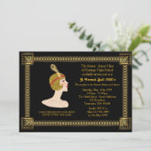 Prom Senior, Gatsby style, black & gold, monogramm Einladung (Stehend Vorderseite)