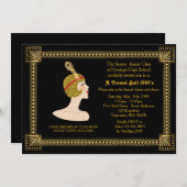 Prom Senior, Gatsby style, black & gold, monogramm Einladung (Vorne/Hinten)