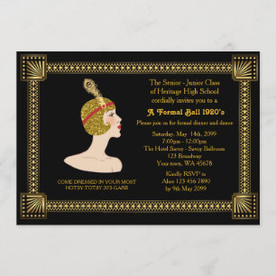 Prom Senior, Gatsby style, black & gold, monogramm Einladung