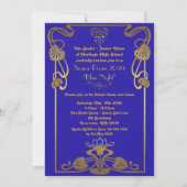Prom Senior, Gatsby style, blue & gold, monogram Einladung (Vorderseite)