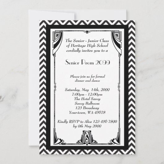Prom Senior, Gatsby style, schwarz & weiß, Rahmen Einladung (Vorderseite)