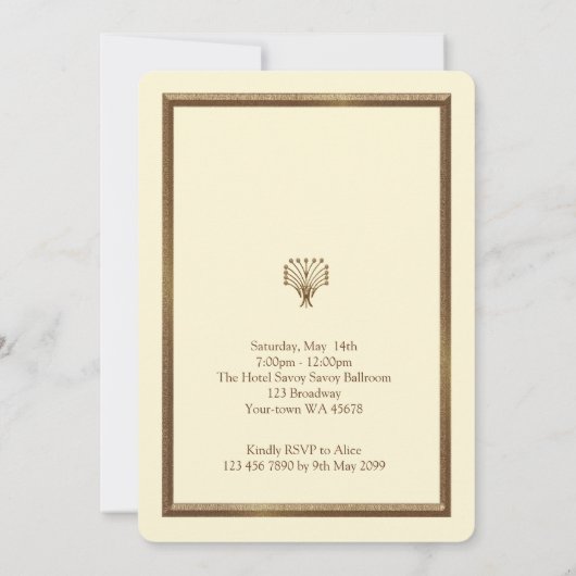 Prom Senior-Junior, Great Gatsby, Gold, Elfenbein Einladung (Rückseite)