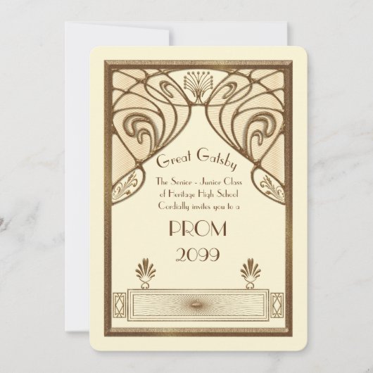 Prom Senior-Junior, Great Gatsby, Gold, Elfenbein Einladung (Vorderseite)