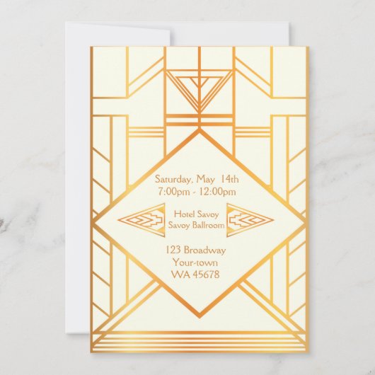 Prom Senior Junior, Great Gatsby, Gold, Elfenbein Save The Date (Rückseite)