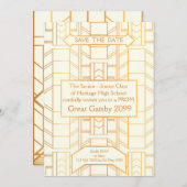 Prom Senior Junior, Great Gatsby, Gold, Elfenbein Save The Date (Vorne/Hinten)