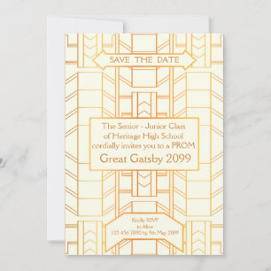 Prom Senior Junior, Great Gatsby, Gold, Elfenbein Save The Date